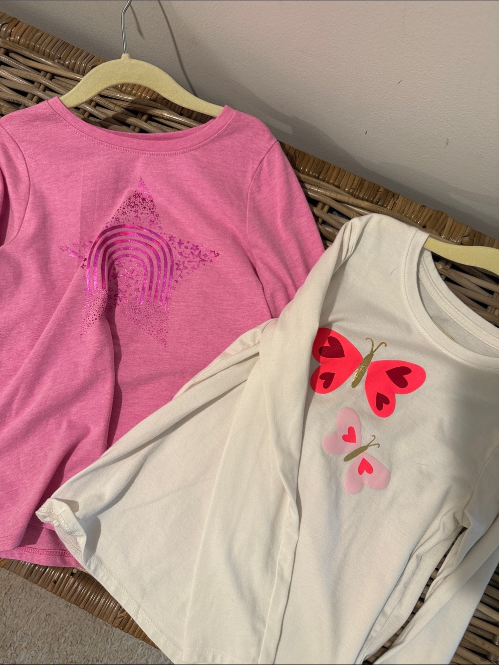 Cat & Jack Girls Long-Sleeve Pink Star Tee & Cream Butterfly Tee